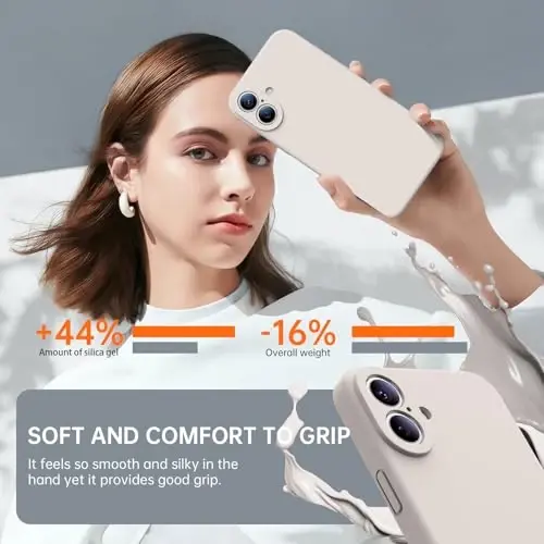 Kiresen iPhone 16 Kılıfı 2 Ekran Koruyucuyla - Magsafe ile Uyumlu - Geliştirilmiş Kamera Koruması - Kadınlar, Erkekler ve Kızlar İçin Sıvı Silikon Koruyucu Telefon Kılıfı - Rock Grisi - 3