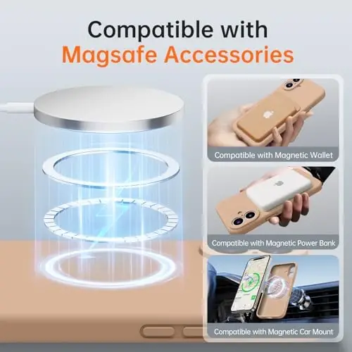 Kiresen iPhone 16 uchun g'ilof, 2 ekran himoyachisi bilan - Magsafe bilan mos - Kamera himoyasi yangilandi - Suyuq silikon himoya telefon g'ilofi erkaklar, ayollar, qizlar uchun - Elegant Gold - 2
