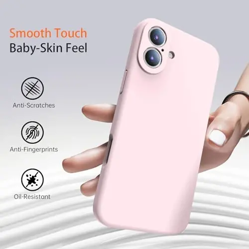 Kiresen iPhone 16 uchun g'ilof, 2 ta ekran himoyachisi bilan - Magsafe bilan mos - Kamera himoyasi takomillashtirilgan - Ayollar va qizlar uchun suyuq silikon himoya telefon g'ilofi - Elegant pushti - 6