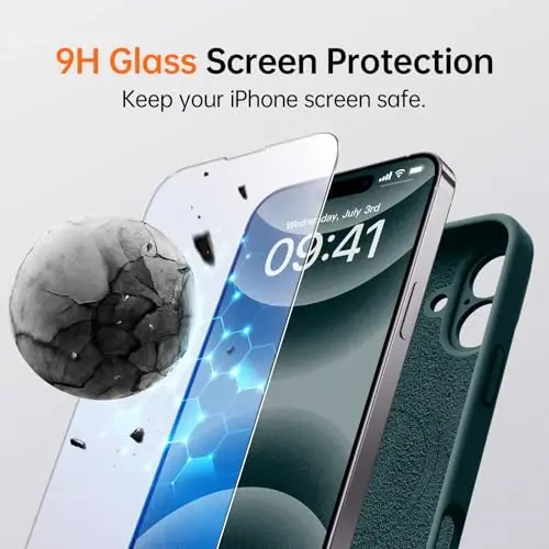 Kiresen iPhone 16 uchun g'ilof, 2 ta ekran himoyachisi bilan - Magsafe bilan mos - Kamera himoyasi yangilandi - Suyuq silikon himoya telefon g'ilofi erkaklar, ayollar, qizlar uchun - Qoraqayin yashili - 4