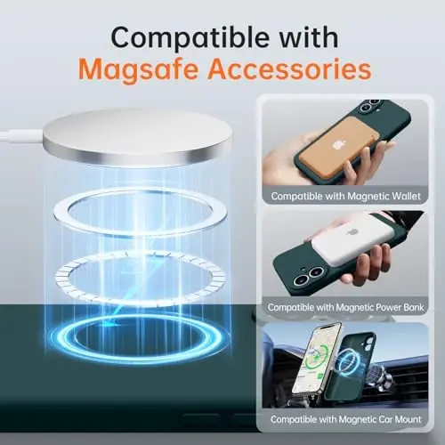 Kiresen iPhone 16 uchun g'ilof, 2 ta ekran himoyachisi bilan - Magsafe bilan mos - Kamera himoyasi yangilandi - Suyuq silikon himoya telefon g'ilofi erkaklar, ayollar, qizlar uchun - Qoraqayin yashili - KIRESEN (1)