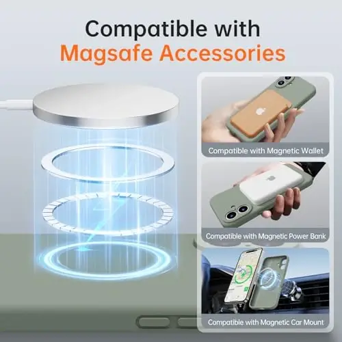 Kiresen iPhone 16 uchun g'ilof, 2 ta ekran himoyachisi bilan - Magsafe bilan mos keladi - Takomillashtirilgan kamera himoyasi - Erkaklar, ayollar, qizlar uchun suyuq silikon himoya telefon g'ilofi - Chinni ko'k - KIRESEN (1)