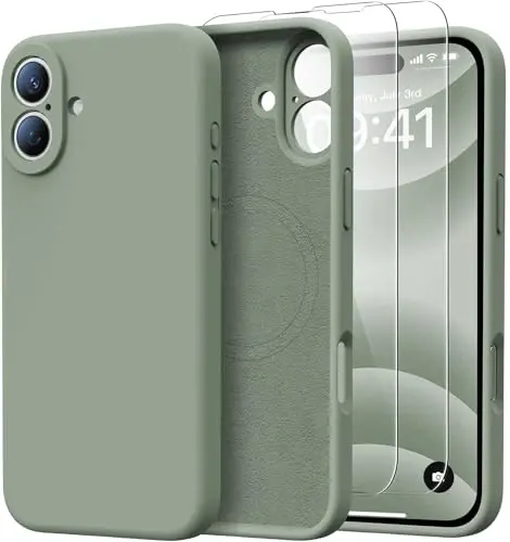 Kiresen iPhone 16 uchun g'ilof, 2 ta ekran himoyachisi bilan - Magsafe bilan mos keladi - Takomillashtirilgan kamera himoyasi - Erkaklar, ayollar, qizlar uchun suyuq silikon himoya telefon g'ilofi - Chinni ko'k 