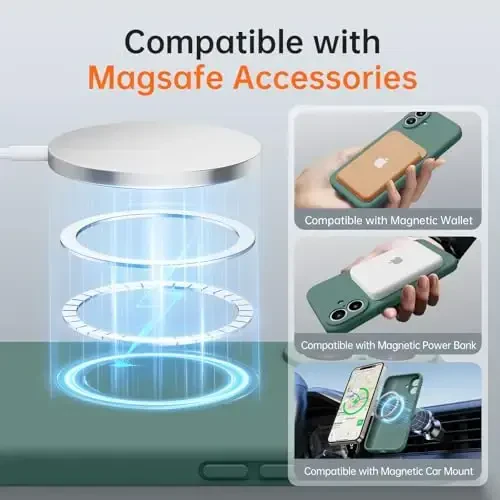 Kiresen iPhone 16 uchun g'ilof, 2 ta ekran himoyachisi bilan - Magsafe bilan mos keladi - Takomillashtirilgan kamera himoyasi - Suyuq silikon himoya telefon g'ilofi erkaklar, ayollar, qizlar uchun - To'q yashil - KIRESEN (1)