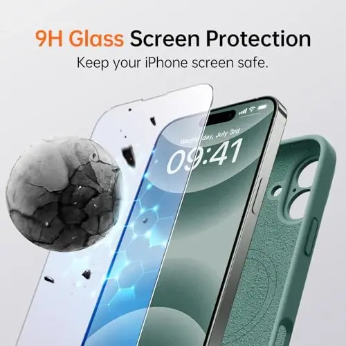 Kiresen iPhone 16 uchun g'ilof, 2 ta ekran himoyachisi bilan - Magsafe bilan mos keladi - Takomillashtirilgan kamera himoyasi - Suyuq silikon himoya telefon g'ilofi erkaklar, ayollar, qizlar uchun - To'q yashil - 4