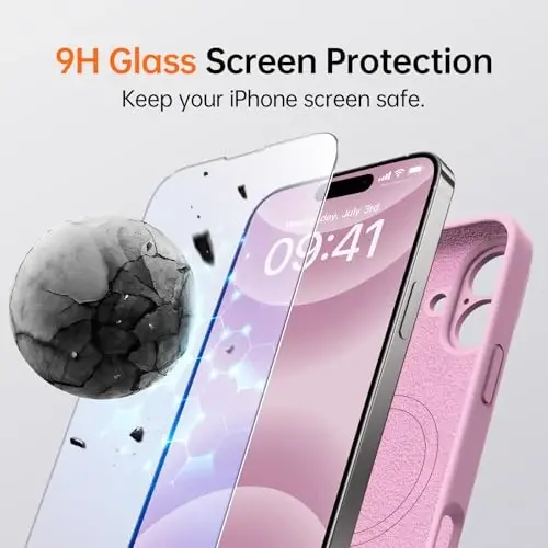 Kiresen iPhone 16 uchun g'ilof, 2 ta ekran himoyachisi bilan - Magsafe bilan mos - Takomillashtirilgan kamera himoyasi - Ayollar va qizlar uchun suyuq silikon himoya telefon g'ilofi - Pushti rang - 4