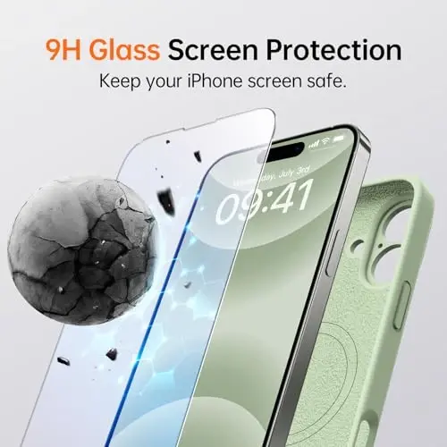 Kiresen iPhone 16 uchun g'ilof, 2 ta ekran himoyachisi bilan - Magsafe bilan mos - Takomillashtirilgan kamera himoyasi - Suyuq silikon himoya telefon g'ilofi erkaklar, ayollar, qizlar uchun - Choy yashili - 4