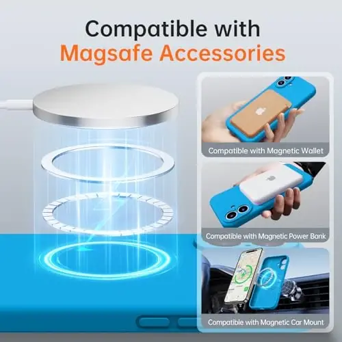 Kiresen iPhone 16 uchun g'ilof, 2 ta ekran himoyachisi bilan - Magsafe bilan mos - Takomillashtirilgan kamera himoyasi - Suyuq silikon himoya telefon g'ilofi erkaklar, ayollar, qizlar uchun - Moviy osmon - 2