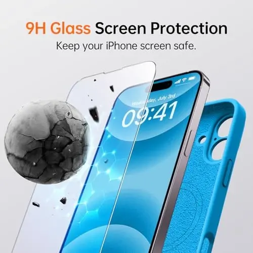 Kiresen iPhone 16 uchun g'ilof, 2 ta ekran himoyachisi bilan - Magsafe bilan mos - Takomillashtirilgan kamera himoyasi - Suyuq silikon himoya telefon g'ilofi erkaklar, ayollar, qizlar uchun - Moviy osmon - 4