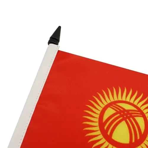Kyrgyzstan Table Flag 4'' x 6'' - Kyrgystani Desk Flag 15 x 10 cm. - Black plastic stick and base - AZ FLAG - 4