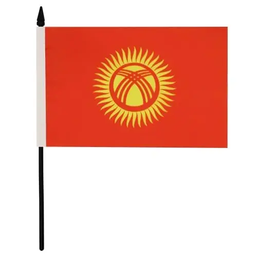 Kyrgyzstan Table Flag 5'' x 8'' - Kyrgystani Desk Flag 21 x 14 cm. - Black plastic stick and base - AZ FLAG - 1