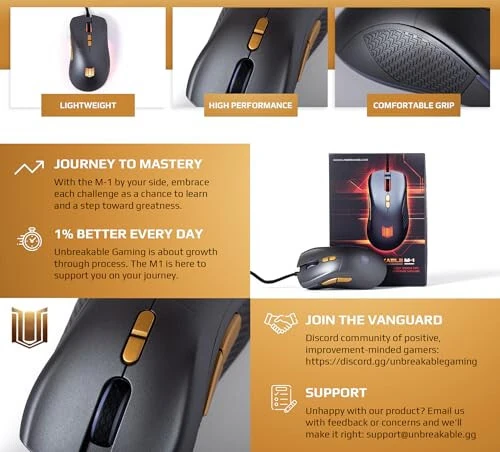Unbreakable Gaming M-1 Wired Gaming Mouse – High-Performance PC Gaming Mouse with 12,000DPI Adjustable Sensor – Mouse Wired Gaming Accessories for Desk – Ergonomic Light Up Mouse with Side Buttons - 3