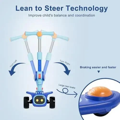 Unbreakable & Never Fall Down 2-in-1 Scooters Kids 3 Wheel Kick Scooter for Boys Girls Ages 3-8, Adjustable Height & Seat, Widened Non-Slip Deck, More Safer for Beginner Toddlers - 5