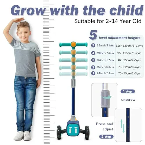 Unbreakable & Never Fall Down 2-in-1 Scooters Kids 3 Wheel Kick Scooter for Boys Girls Ages 3-8, Adjustable Height & Seat, Widened Non-Slip Deck, More Safer for Beginner Toddlers - 6