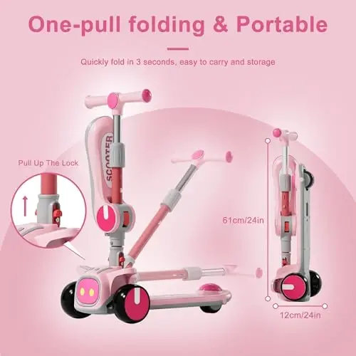 Unbreakable & Never Fall Down 2-in-1 Scooters Kids 3 Wheel Kick Scooter for Boys Girls Ages 3-8, Adjustable Height & Seat, Widened Non-Slip Deck, More Safer for Beginner Toddlers - 6