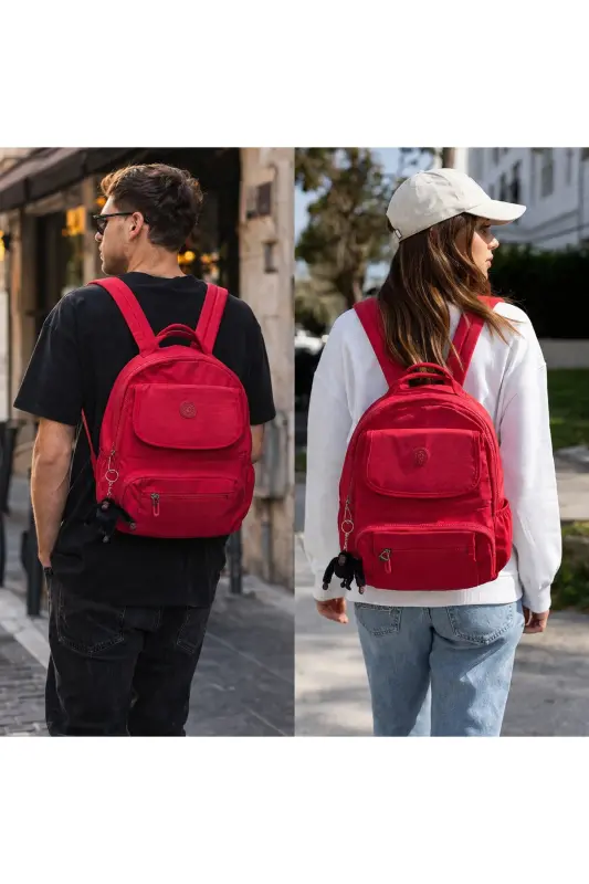 Kırinkıl Su Geçirmez Üstten Kapaklı Büyük Boy Unisex Okul Sırt Ve Seyahat Çantası - kirimizi - 5