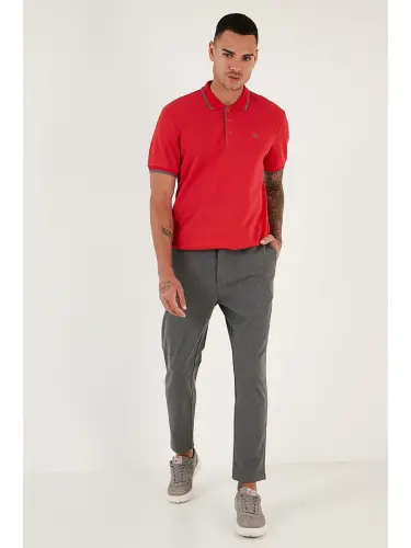 Kırmızı %100 Pamuk Düğmeli Slim Fit Polo Tişört 5902118-Kırmızı - 3