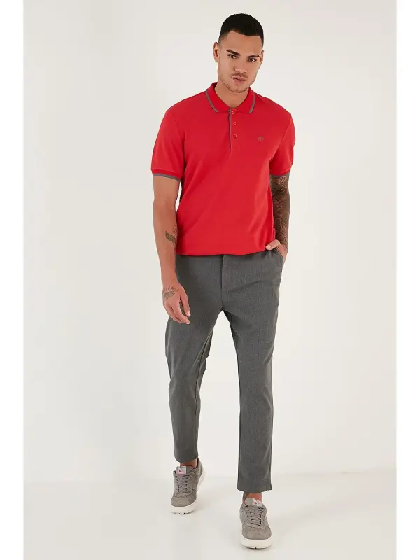Kırmızı %100 Pamuk Düğmeli Slim Fit Polo Tişört 5902118-Kırmızı - 3