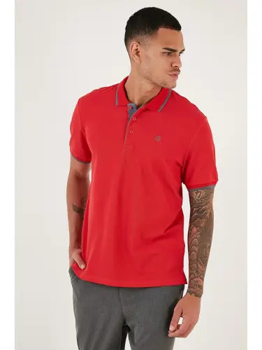 Kırmızı %100 Pamuk Düğmeli Slim Fit Polo Tişört 5902118-Kırmızı - 6