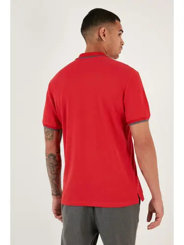 Kırmızı %100 Pamuk Düğmeli Slim Fit Polo Tişört 5902118-Kırmızı - 7