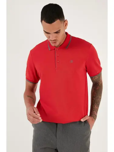 Kırmızı %100 Pamuk Düğmeli Slim Fit Polo Tişört 5902118-Kırmızı 