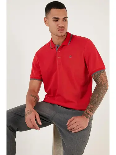 Kırmızı %100 Pamuk Düğmeli Slim Fit Polo Tişört 5902118-Kırmızı - LC WAIKIKI (1)