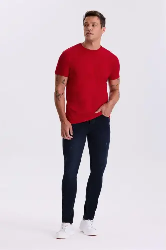 Kırmızı %100 Pamuk Slim Fit Bisiklet Yaka Basic T-Shirt - JAKAMEN (1)