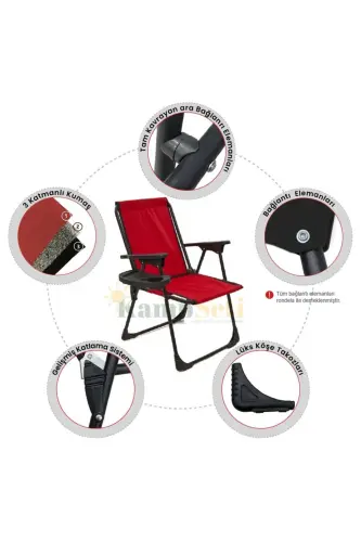 Kırmızı 2 Adet Katlanır Kamp Sandalyesi-bardaklık Hediye-plaj Piknik Sandalyesi-m1 3 Kg Metal 2 Kiş - Kırmızı - 3