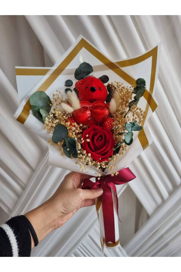 Kırmızı Ayıcıklı buket çikolata Sevgiliye hediye/Arkadaşa Hediye/Doğum günü hediyesi - 1