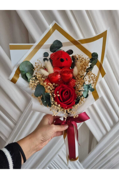Kırmızı Ayıcıklı buket çikolata Sevgiliye hediye/Arkadaşa Hediye/Doğum günü hediyesi - 3
