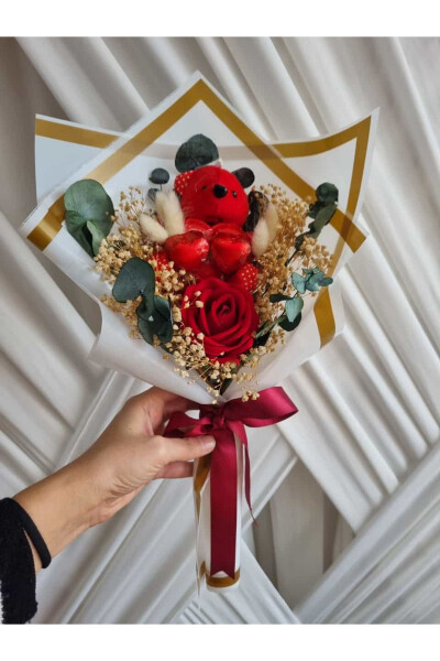 Kırmızı Ayıcıklı buket çikolata Sevgiliye hediye/Arkadaşa Hediye/Doğum günü hediyesi - 4