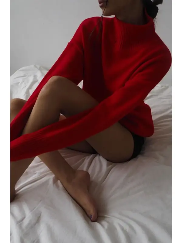 Kırmızı Balıkçı Yaka Kazak Mg1252-Kırmızı - 6