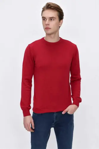 Kırmızı Basic Dinamik Fit Rahat Kesim Bisiklet Yaka Triko Kazak - 1