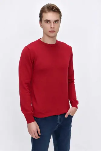 Kırmızı Basic Dinamik Fit Rahat Kesim Bisiklet Yaka Triko Kazak - 3