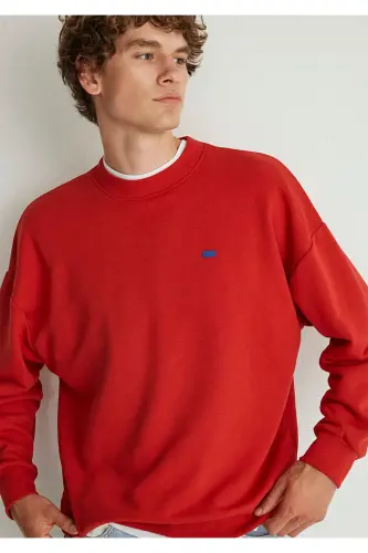 Bisiklet Yaka Kırmızı Basic Sweatshirt 0S10084-86417 - Kırmızı-86417 - 1