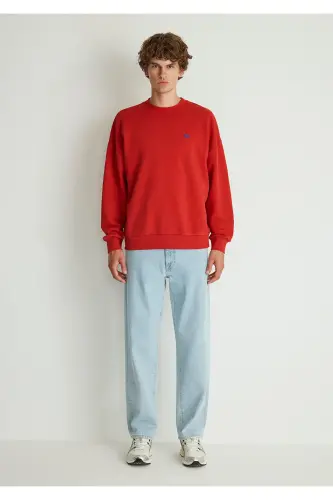 Bisiklet Yaka Kırmızı Basic Sweatshirt 0S10084-86417 - Kırmızı-86417 - 3