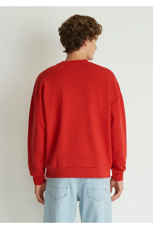 Bisiklet Yaka Kırmızı Basic Sweatshirt 0S10084-86417 - Kırmızı-86417 - 4