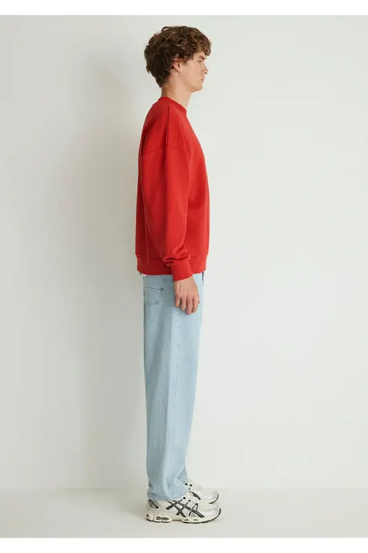 Bisiklet Yaka Kırmızı Basic Sweatshirt 0S10084-86417 - Kırmızı-86417 - 5