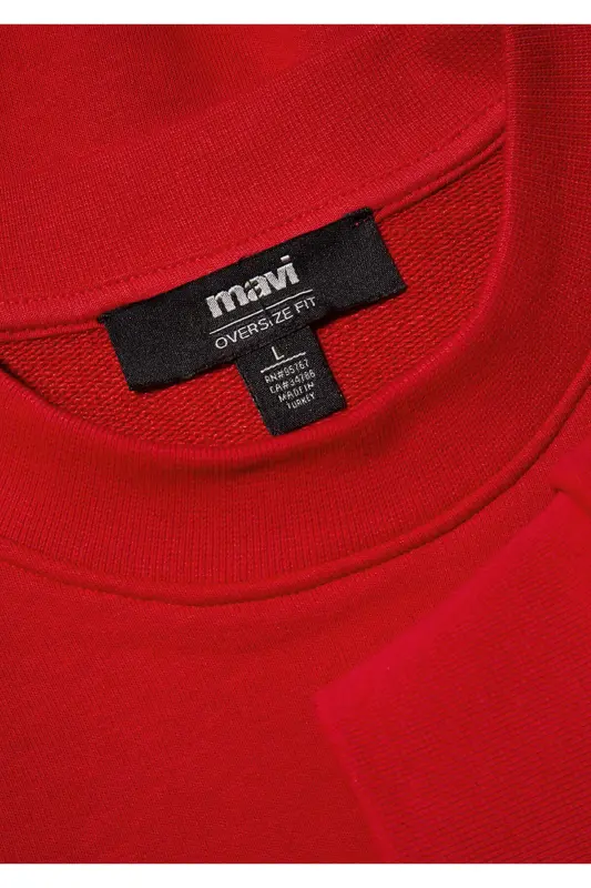Bisiklet Yaka Kırmızı Basic Sweatshirt 0S10084-86417 - Kırmızı-86417 - 7