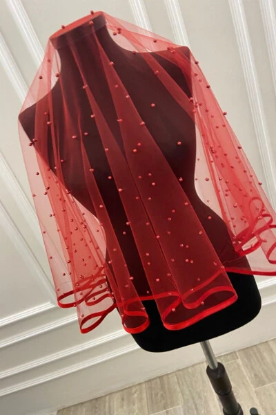 Kırmızı Biyeli Bol İncili Gelin Duvak Seti-BİYELİİNCİLİKIRMIZI - ZEYMERADE (1)