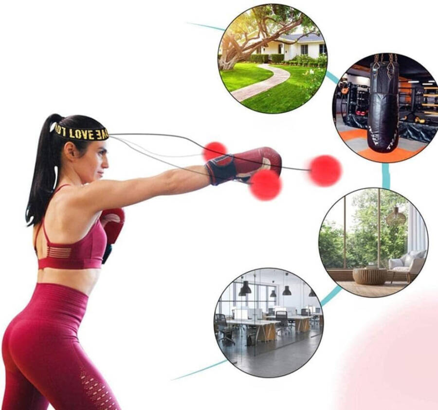 Red Boxing Reflex Ball - Improve Reaction Speed & Hand-Eye Coordination - Home Training Boxing Equipment with Adjustable Elastic Headband - 3