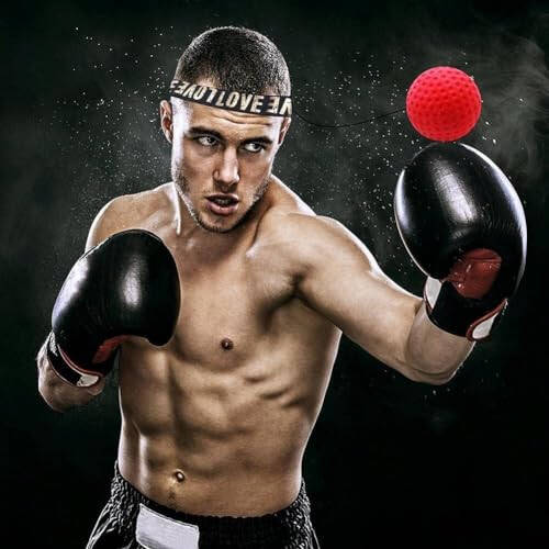Red Boxing Reflex Ball - Improve Reaction Speed & Hand-Eye Coordination - Home Training Boxing Equipment with Adjustable Elastic Headband - 6