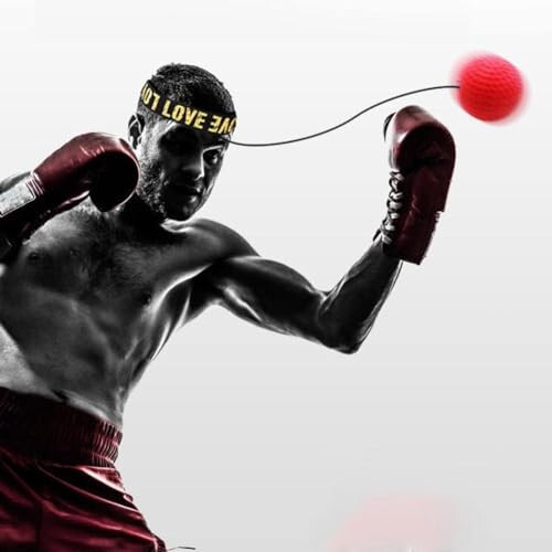 Red Boxing Reflex Ball - Improve Reaction Speed & Hand-Eye Coordination - Home Training Boxing Equipment with Adjustable Elastic Headband - 7