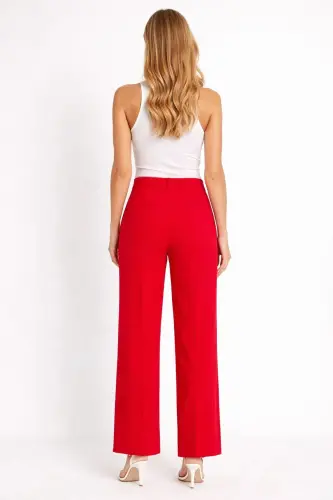 Kırmızı Bol Paça Krep Pantolon-Kırmızı - 3