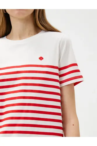 Kırmızı Çizgili Kadın T-Shirt 3SPK10002EK - 5