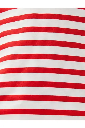 Kırmızı Çizgili Kadın T-Shirt 3SPK10002EK - 6
