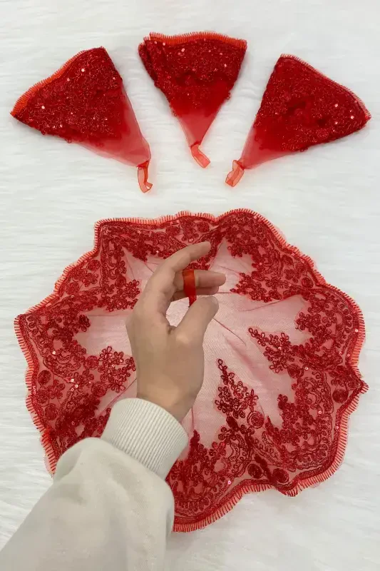 Kırmızı Gelin Damat Halay Mendili, Işıl Işıl Güpürlü, Düğün Kına Gecesi Nedime Söz Nişan Bride-MENDİLTELKRMKIRMIZI - ZEYMERADE