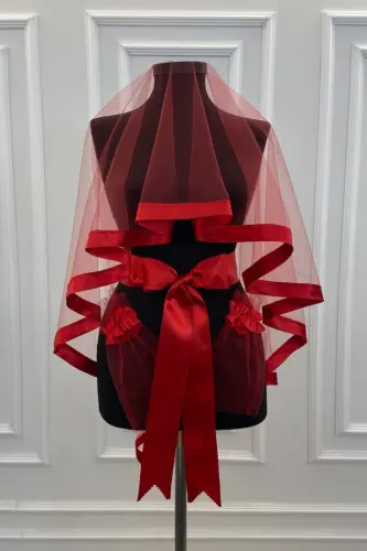 Kırmızı Geniş Biyeli Kına Duvak Seti Gelin Duvak Seti Kına Gecesi Düğün Nikah-GENİŞBİYELİKIRMIZI - ZEYMERADE (1)