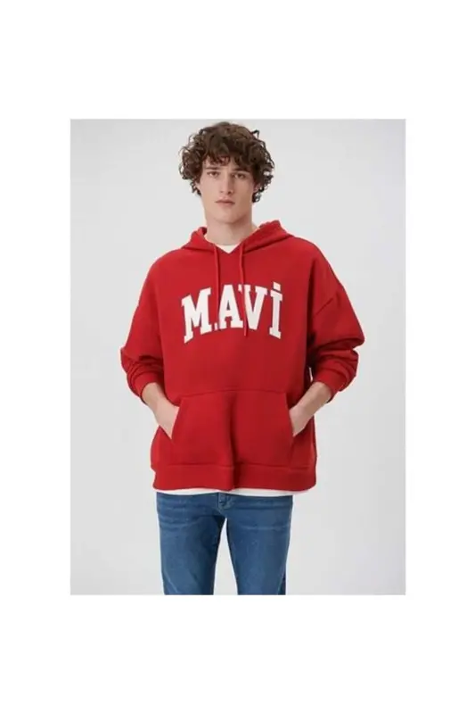 M067149-86417 Erkek Baskılı Sweatshirt - Kırmızı - 1