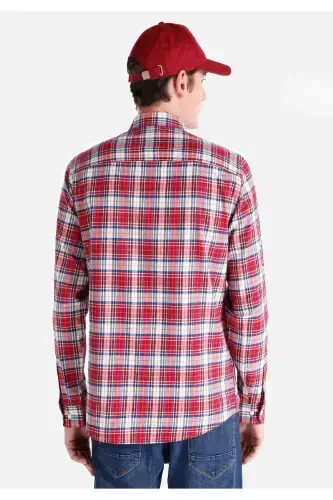Slim Fit Kareli Kırmızı Erkek Uzun Kol Gömlek - 2